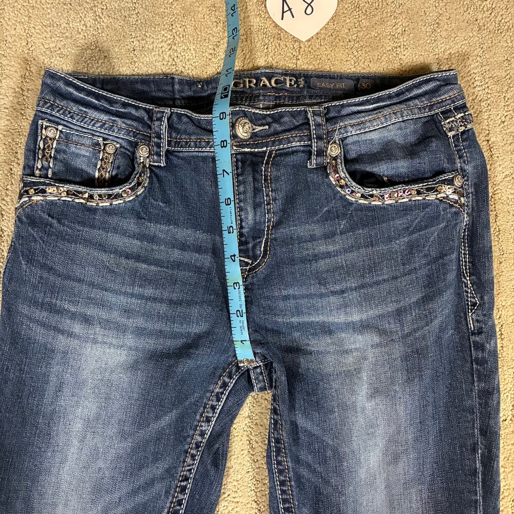 Y2K Grace Easy Fit Western Boot Cut Jeans Women 30 Bling Button Pockets Faded - Picture 3 of 7